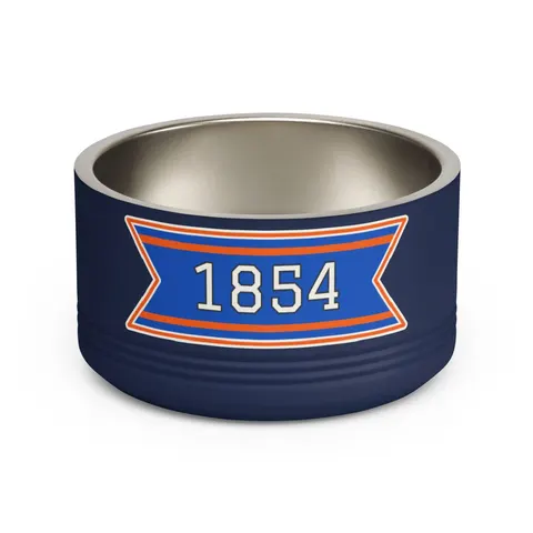 Lincoln (PA) 1854 Blue & Orange Pet Bowl — front view