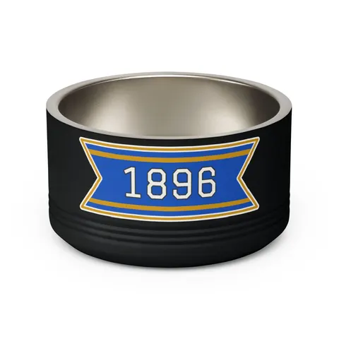 Oakwood 1896 Blue & Gold Pet Bowl — back view