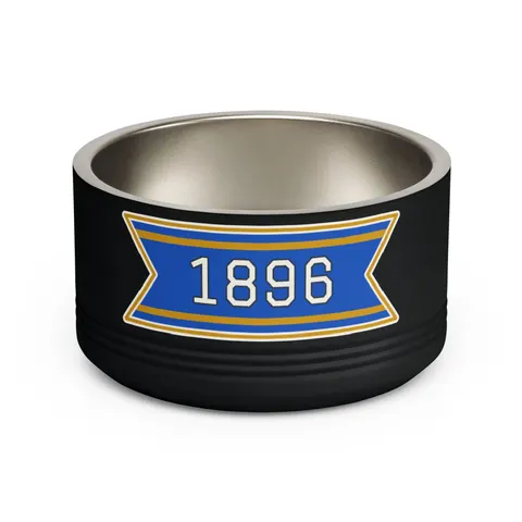Oakwood 1896 Blue & Gold Pet Bowl — front view