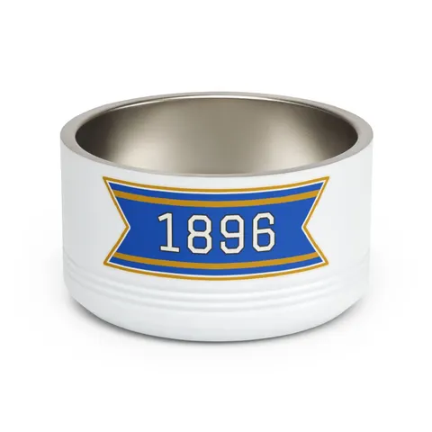 Oakwood 1896 Blue & Gold Pet Bowl — front view
