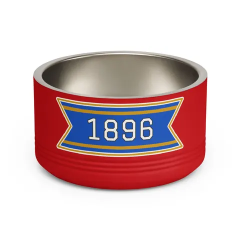 Oakwood 1896 Blue & Gold Pet Bowl — front view