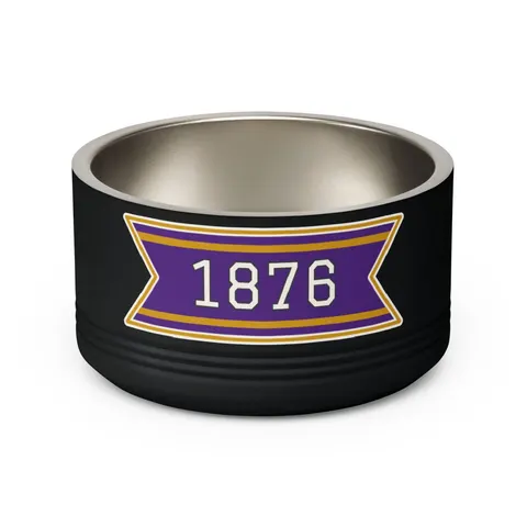 Prairie View 1876 Purple & Gold Pet Bowl — back view
