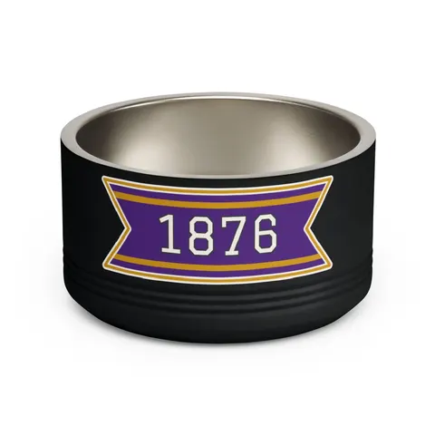 Prairie View 1876 Purple & Gold Pet Bowl — front view