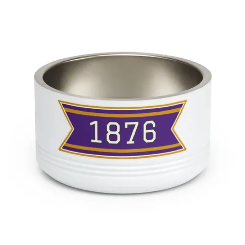 Prairie View 1876 Purple & Gold Pet Bowl — front view