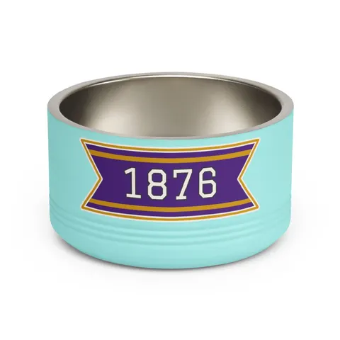 Prairie View 1876 Purple & Gold Pet Bowl — front view