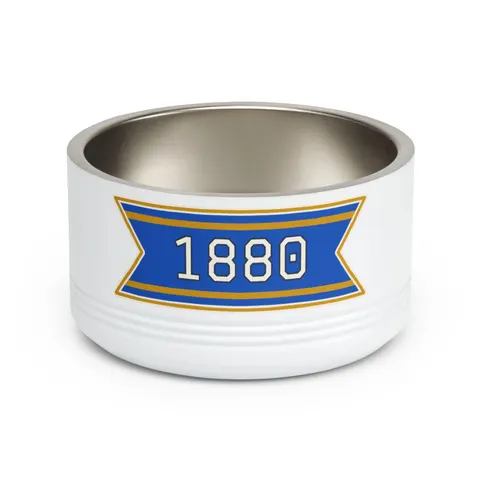 Southern 1880 Blue & Gold Block Pet Bowl — front view