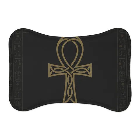 Faith Flag Ankh Gold on Black Pet Feeding Mats — other view