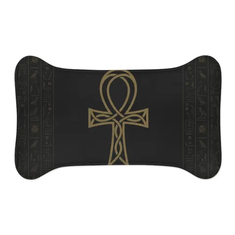 Faith Flag Ankh Gold on Black Pet Feeding Mats — other view