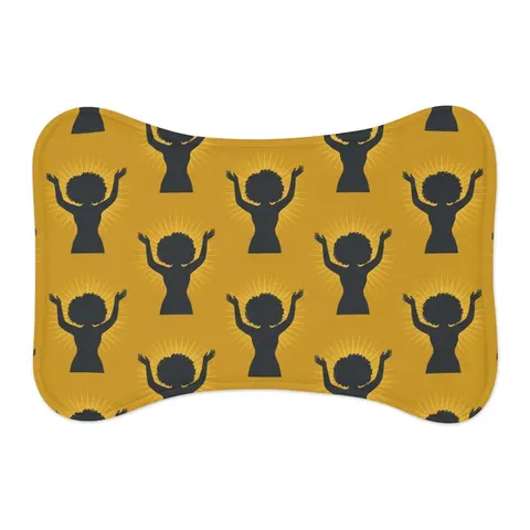 Faith Flag Black Woman in Praise Silhouette Pet Feeding Mats — other view