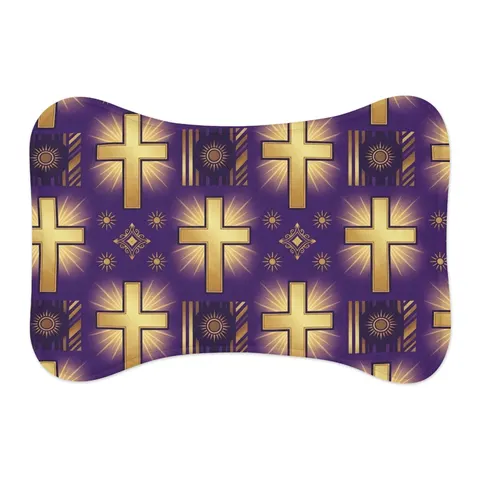Faith Flag Praise Purple & Gold Cross Pet Feeding Mats — other view