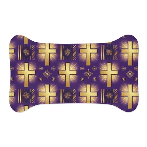 Faith Flag Praise Purple & Gold Cross Pet Feeding Mats — other view