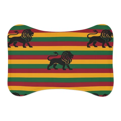 Rasta Flag Red Gold Green with Black Lion Pet Feeding Mats — other view