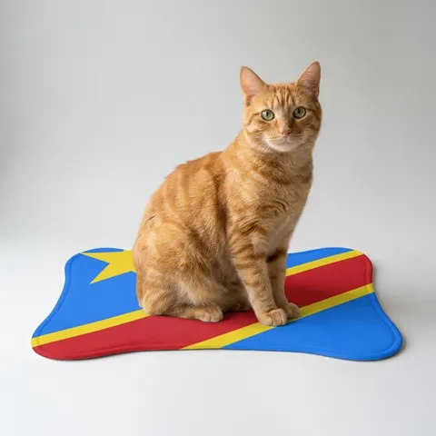 DR Congo Sky Blue & Red Diagonal Pet Feeding Mats