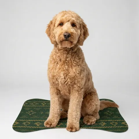 Holiday Green & Gold Knit Pet Feeding Mats