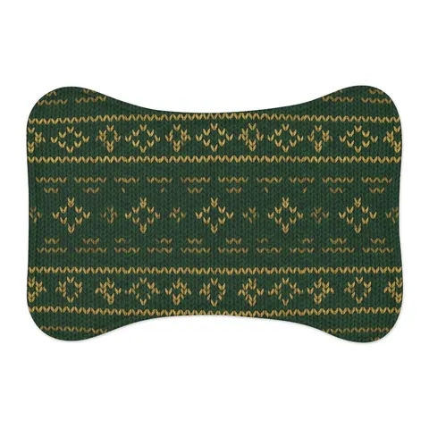 Holiday Green & Gold Knit Pet Feeding Mats — other view