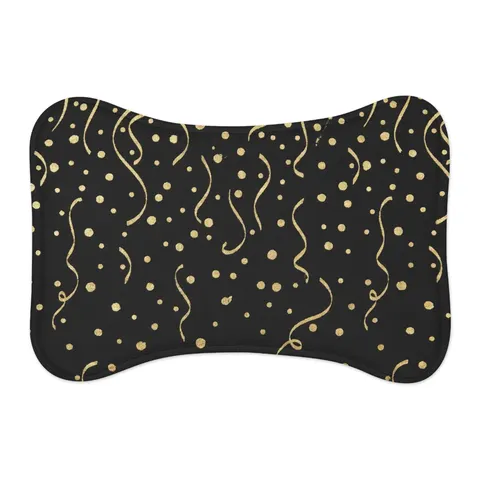 New Year Gold Confetti on Black Pet Feeding Mats — other view