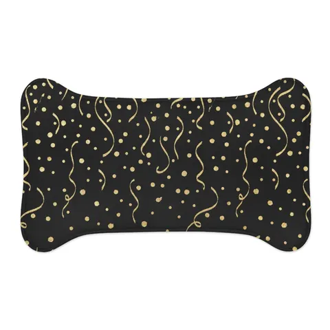 New Year Gold Confetti on Black Pet Feeding Mats — other view