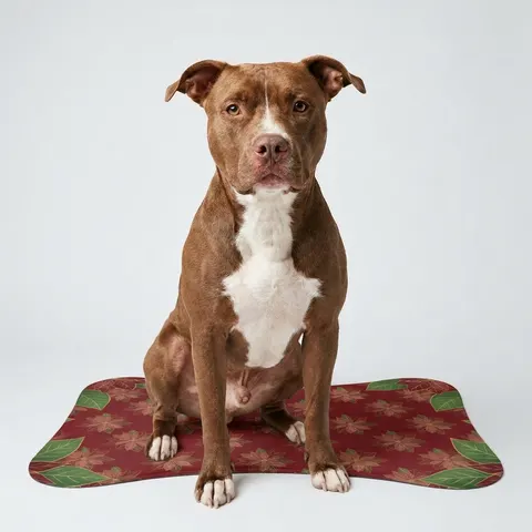 Holiday Poinsettia & Gold Leaves Pet Feeding Mats