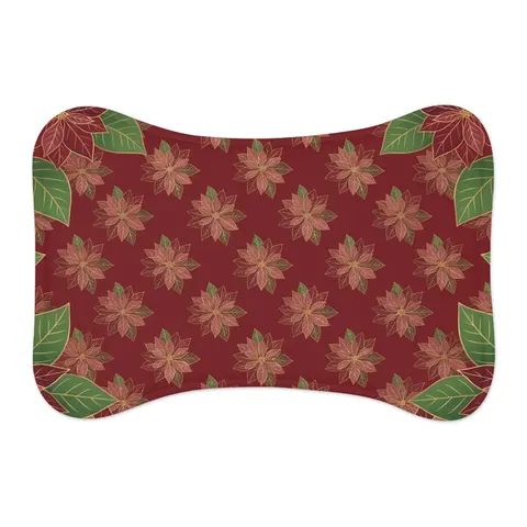 Holiday Poinsettia & Gold Leaves Pet Feeding Mats — other view