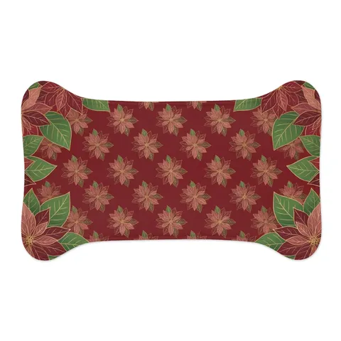 Holiday Poinsettia & Gold Leaves Pet Feeding Mats — other view