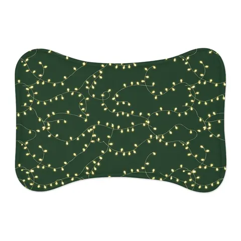 Holiday String Lights on Green Pet Feeding Mats — other view