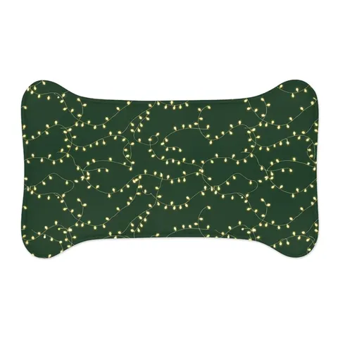 Holiday String Lights on Green Pet Feeding Mats — other view