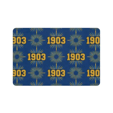 Albany State 1903 Blue & Gold Sunburst Pet Food Mat (12x18) — front view