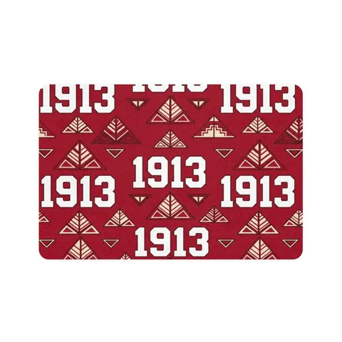 Delta 1913 Crimson Stamp Pet Food Mat (12x18) — front view