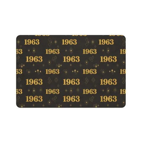 Iota 1963 Charcoal Brown & Gilded Gold Pet Food Mat (12x18) — front view