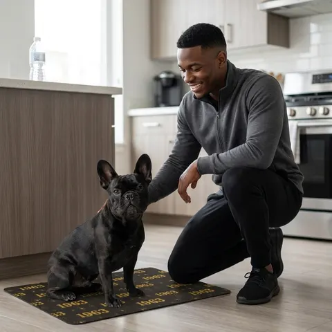 Iota 1963 Charcoal Brown & Gilded Gold Pet Food Mat (12x18)