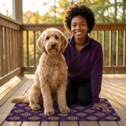 Omega 1911 Purple & Gold Glow Pet Food Mat (12x18)