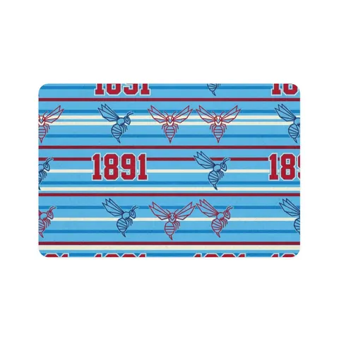 Delaware State 1891 Red & Blue Pet Food Mat (12x18) — front view