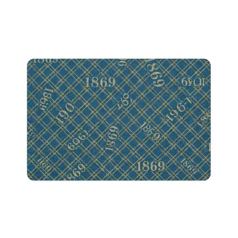 Dillard 1869 Azure & Gold Grid Pet Food Mat (12x18) — front view