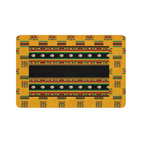 Faith Flag Afro-Spiritual Cowrie & Kente Pet Food Mat (12x18) — front view