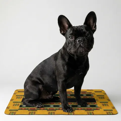 Faith Flag Afro-Spiritual Cowrie & Kente Pet Food Mat (12x18)