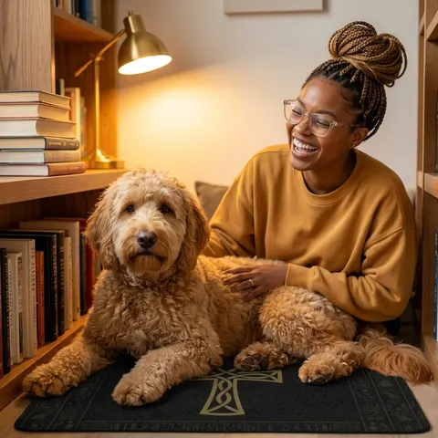 Faith Flag Ankh Gold on Black Pet Food Mat (12x18)