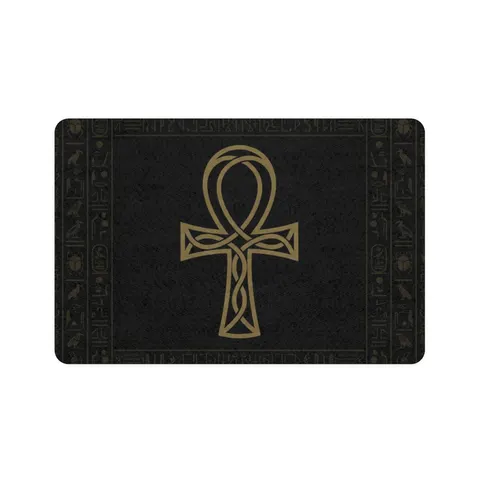 Faith Flag Ankh Gold on Black Pet Food Mat (12x18) — front view