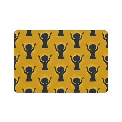 Faith Flag Black Woman in Praise Silhouette Pet Food Mat (12x18) — front view