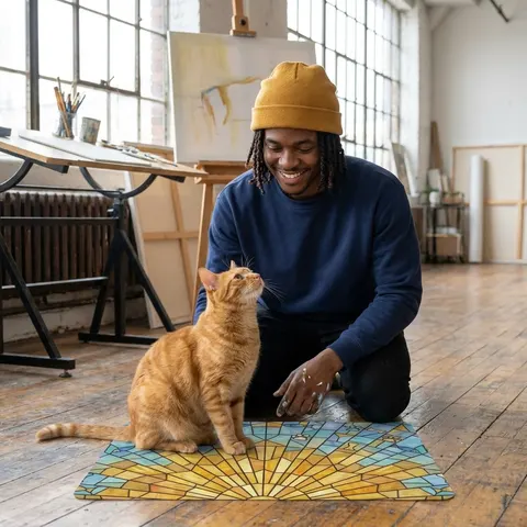 Faith Flag Sunburst Sanctuary Pet Food Mat (12x18)