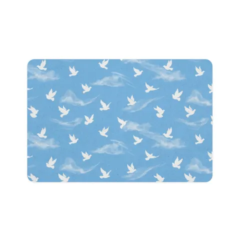 Faith Flag Dove on Sky Blue Pet Food Mat (12x18) — front view