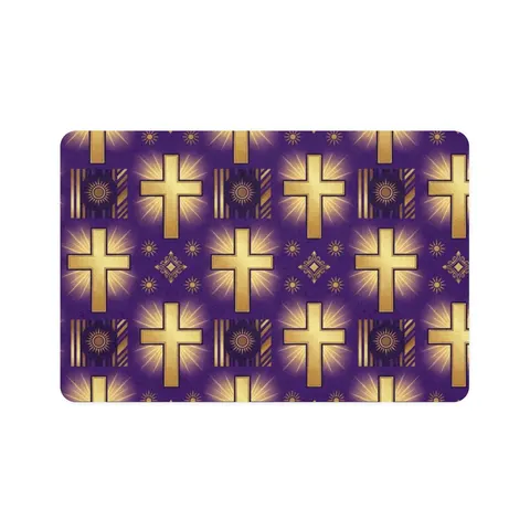 Faith Flag Praise Purple & Gold Cross Pet Food Mat (12x18) — front view