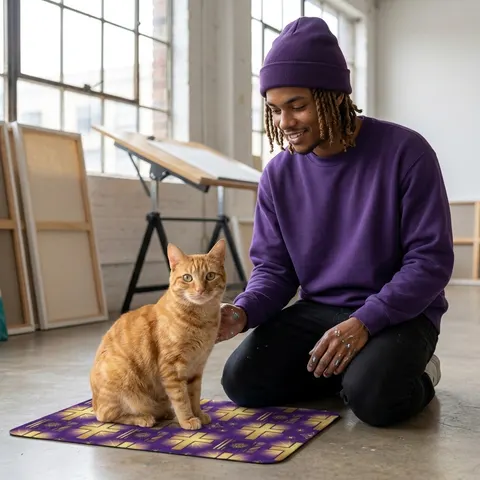 Faith Flag Praise Purple & Gold Cross Pet Food Mat (12x18)