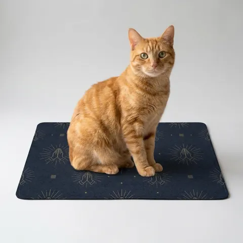 Faith Flag Praying Hands Silhouette Pet Food Mat (12x18)