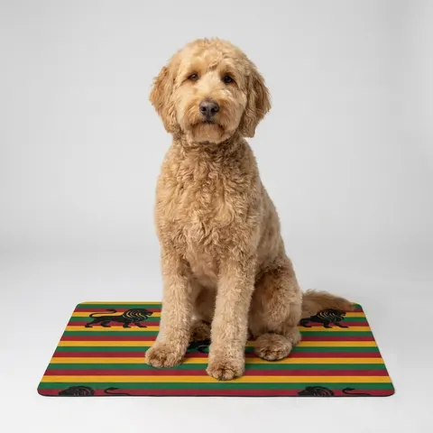 Rasta Flag Red Gold Green with Black Lion Pet Food Mat (12x18)