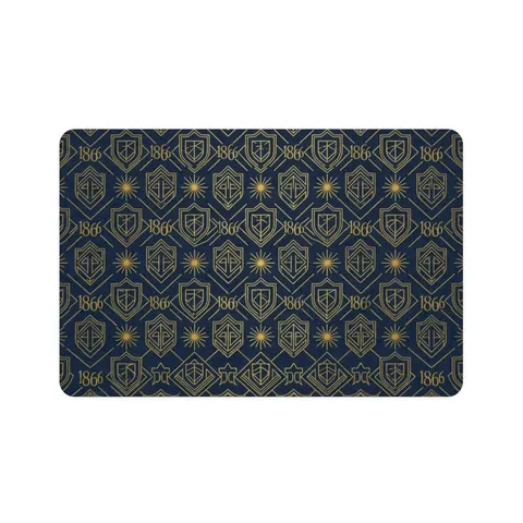 Fisk 1866 Blue & Gold Pet Food Mat (12x18) — front view