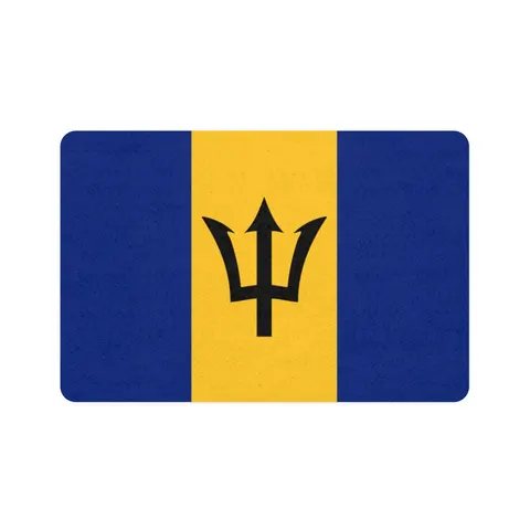 Barbados Blue Gold Trident Pet Food Mat (12x18) — front view
