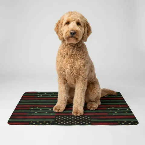 Black American Pan-African Stars & Stripes Pet Food Mat (12x18)