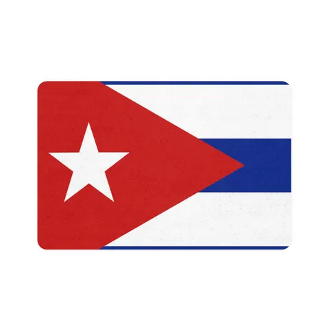 Cuba Blue Stripes & Red Triangle Pet Food Mat (12x18) — front view