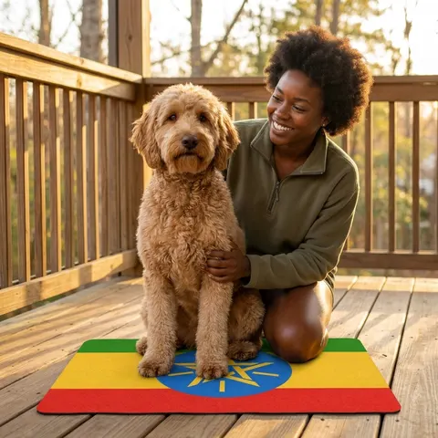 Ethiopia Green Yellow Red Pet Food Mat (12x18)