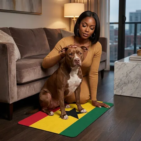 Ghana Red Gold Green & Star Pet Food Mat (12x18)
